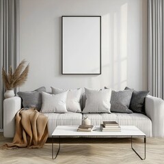 Modern Living Room with Neutral Decor and Cozy Textiles Highlighting Minimalist Interior Design Aesthetic