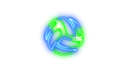 Neon volleyball icon blue green color glowing with transparent background