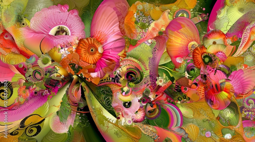 Poster surreal data visualization paths with vibrant branching patterns
