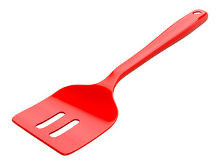 Red silicone spatula isolated on transparent background, PNG, cut out
