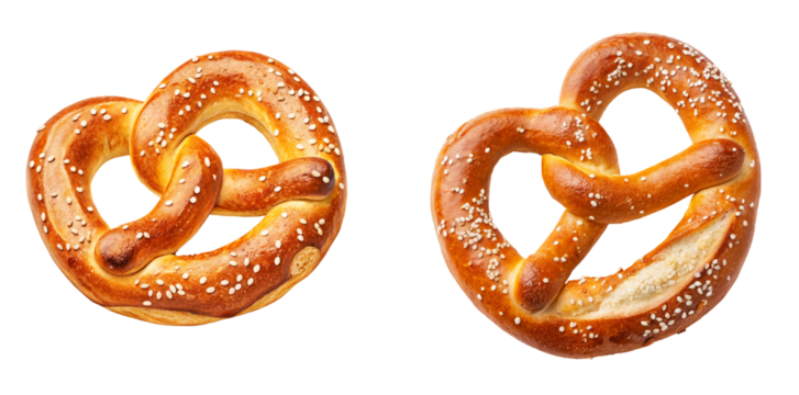 Freshly Baked Soft Pretzels with Sesame Seeds on a White Background for Culinary Presentations