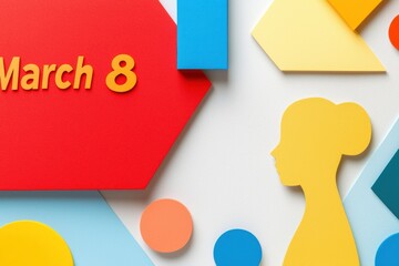 Creative Typography Design Featuring March 8 Surrounded by Abstract Shapes