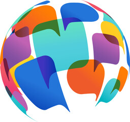 Abstract globe logo made from colorful speech bubbles