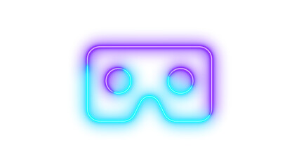 Neon vr cardboard icon cyan purple color glowing with transparent background
