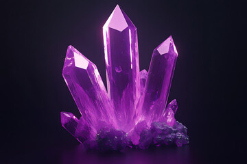 purple crystal on black background, purple crystal, beautiful purple crystal, black background, 3d rendering