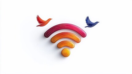 Obraz premium Colorful Wi-Fi Symbol Surrounded by Vibrant Birds in Artistic Design