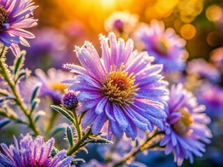 Obraz premium Frost-Covered Wild Asters: High-Resolution Nature Stock Photo