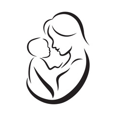 mother and baby child son logo vector silhouette icon sign symbol illustration