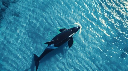 Obraz premium Orcinus orca killer whale swimming in the blue water.
