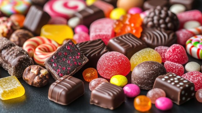 Colorful assortment of delicious candies and chocolates.