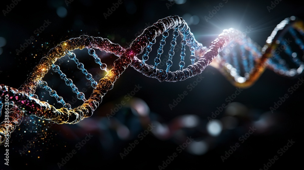 Poster Scientific visualization of double helix structure laboratory digital art high-tech environment close-up genetic research