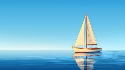 Fototapeta premium Tranquil Sailboat on Calm Water Under Clear Blue Sky for Peaceful Outdoor Scenery