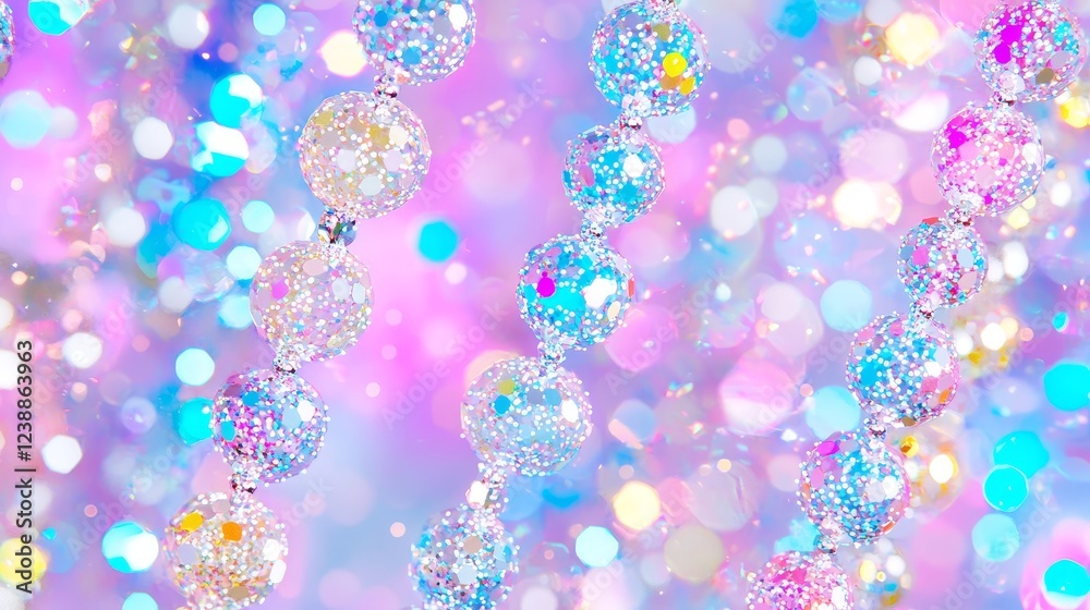 Poster visualizing string theory through intertwined shimmering bubbles and lights