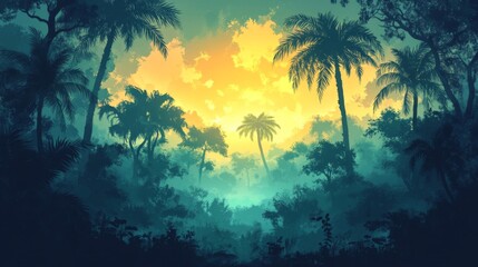 Obraz premium Tropical Sunset Jungle Landscape
