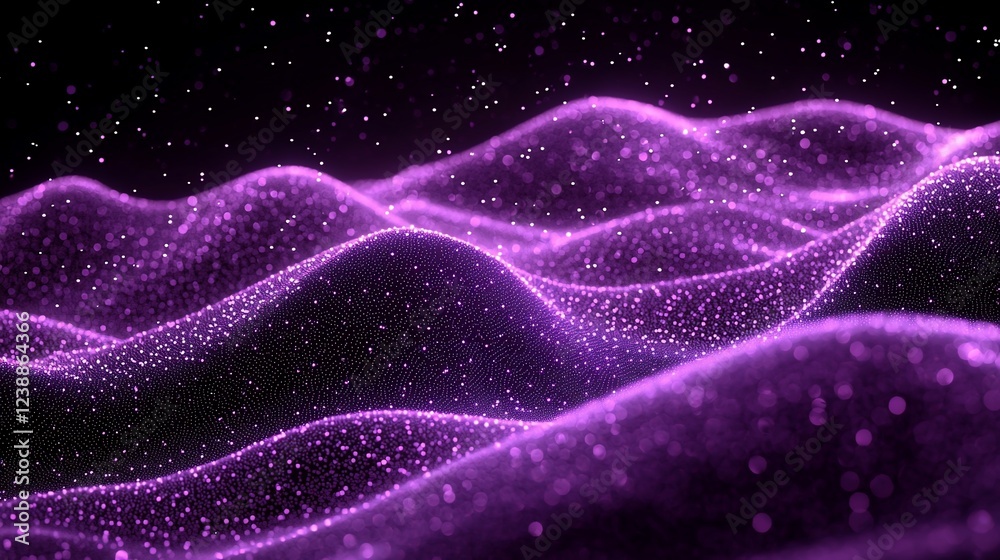 Poster purple particle wave abstract background, digital art