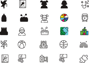 Set of kids activities icons. Thin linear style icons Pack. Vector Illustration 