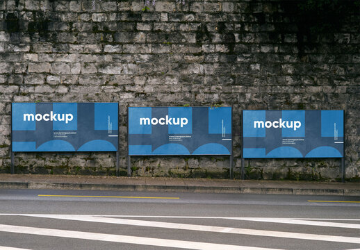Mockup Of Three Customizable Horizontal Billboards