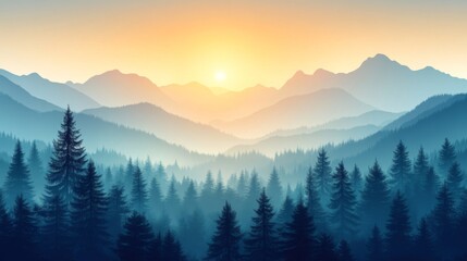 Obraz premium Misty Mountain Forest at Sunrise