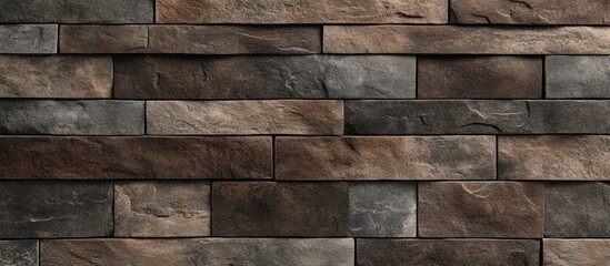 Brown and gray textured stone wall background with horizontal brick pattern ideal for construction or architectural themes Copy Space