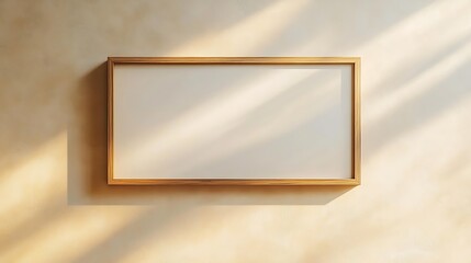 Spacious, uncluttered wall with a beige wooden frame and white mockup.
