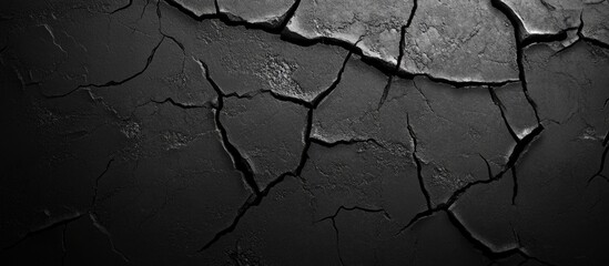 Obraz premium Cracked black surface texture with uneven patterns ideal for backgrounds or design projects Copy Space