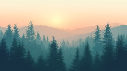 Misty Mountain Forest at Sunrise