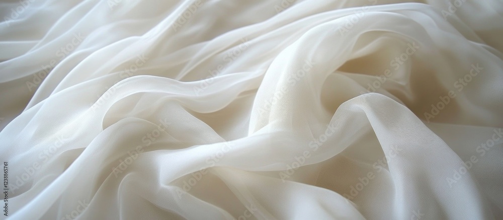 Poster white translucent fabric with soft folds and gentle draping texture for backgrounds and textile desi