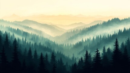 Obraz premium Misty Mountain Forest at Sunrise