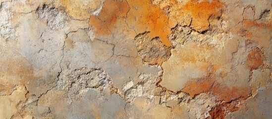 Obraz premium Textured weathered wall surface with cracks and orange tones ideal for background use. Copy Space available.