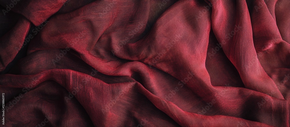 Poster red textured fabric draped with soft folds and creases in a rich color pattern suitable for backgrou