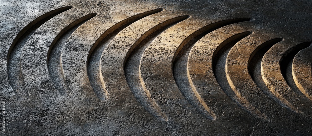 Poster abstract texture of wave patterns carved into rough surface with shadows and highlights, suitable fo
