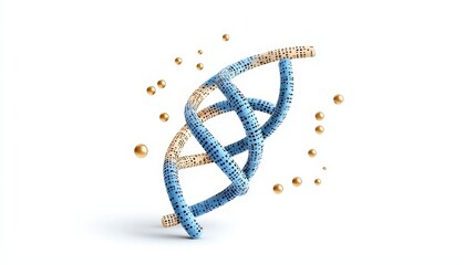 Abstract DNA Model with Blue and Yellow Structure on White Background with Decorative Elements