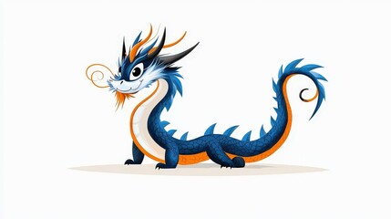 Colorful Cartoon Dragon with Blue Scales and Orange Accents Breathing Fire in a Whimsical Style