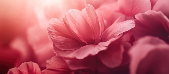 Close-up view of pink flower petals with soft focus background and warm lighting Copy Space