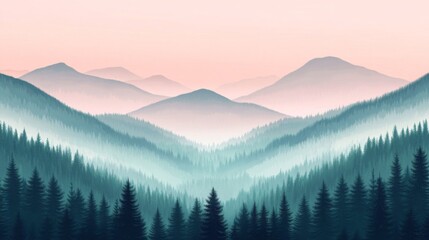 Obraz premium Misty Mountain Forest at Sunrise
