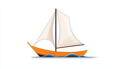 Fototapeta premium Colorful sailboat sailing on calm waves in a clear blue sky, minimalistic vector art design