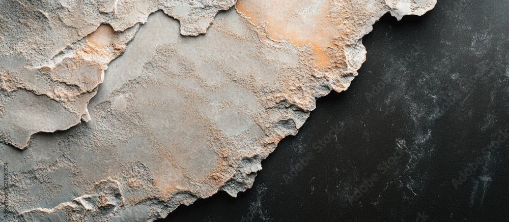 Poster textured surface of old gray stone with rough edges and subtle color variations on a dark background
