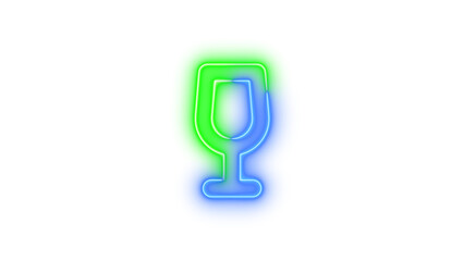 Neon wine glass empty icon blue green color glowing with transparent background
