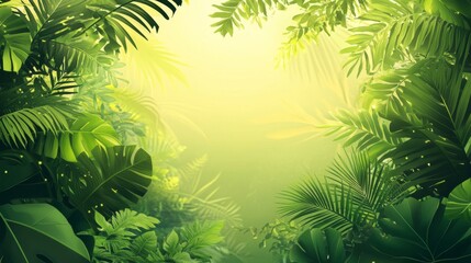 Lush Green Tropical Jungle Forest Sunlight Background