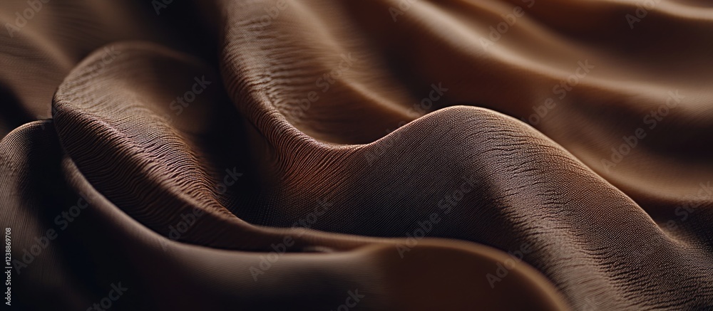 Poster brown fabric texture close-up with soft folds and waves creating depth and dimension copy space