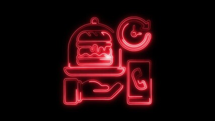 Glowing neon Food Delivery Time icon isolated on black background. HD Video motion graphic animation