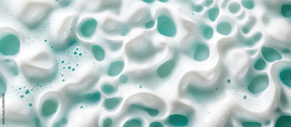 Poster abstract texture of white foam with turquoise bubbles creating a dynamic surface pattern suitable fo