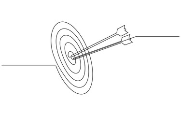 One Continuous Line Drawing of Goals Icon. Single Line Vector Illustration, Continuous one line drawing of target icon. abstract line art illustration of archery target symbol.