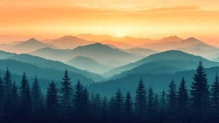 Obraz premium Majestic Mountain Range at Sunrise with Misty Atmosphere