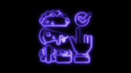 Glowing neon Food Order icon isolated on black background. HD Video motion graphic animation