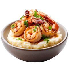 Delicious shrimp served over creamy grits in a bowl.