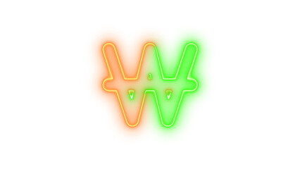 Neon won sign sign icon brown green color glowing with transparent background