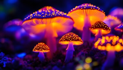 Fototapeta premium Glowing Mushrooms Fantasy Art Neon Nature
