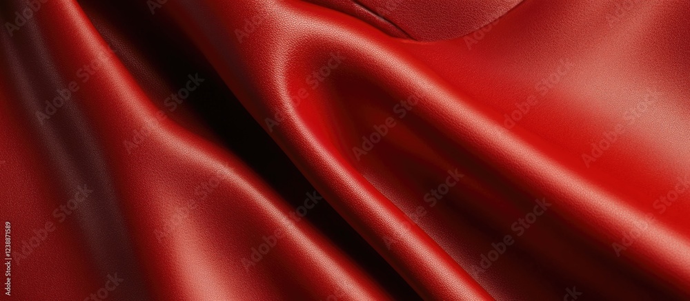 Poster red satin fabric close-up texture with smooth draping and soft sheen ideal for backgrounds and desig