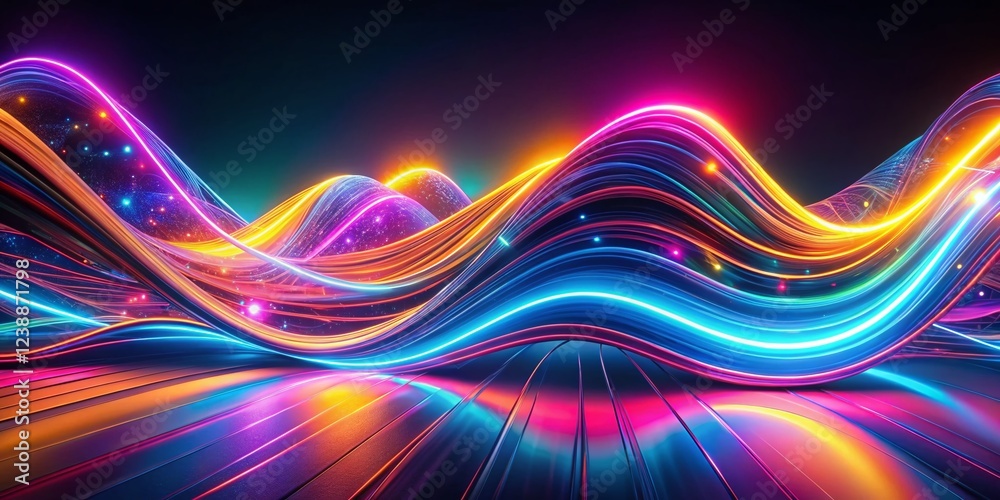 Wall mural Futuristic Neon Waves: Abstract Dark Background Drone Photography Stock Photo